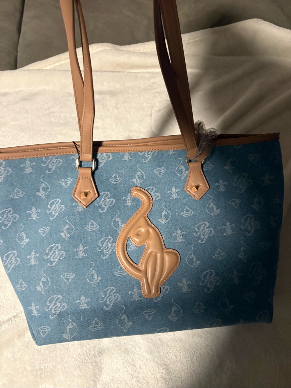 Baby Phat Blue Denim Tote with Tan Elephant Accent